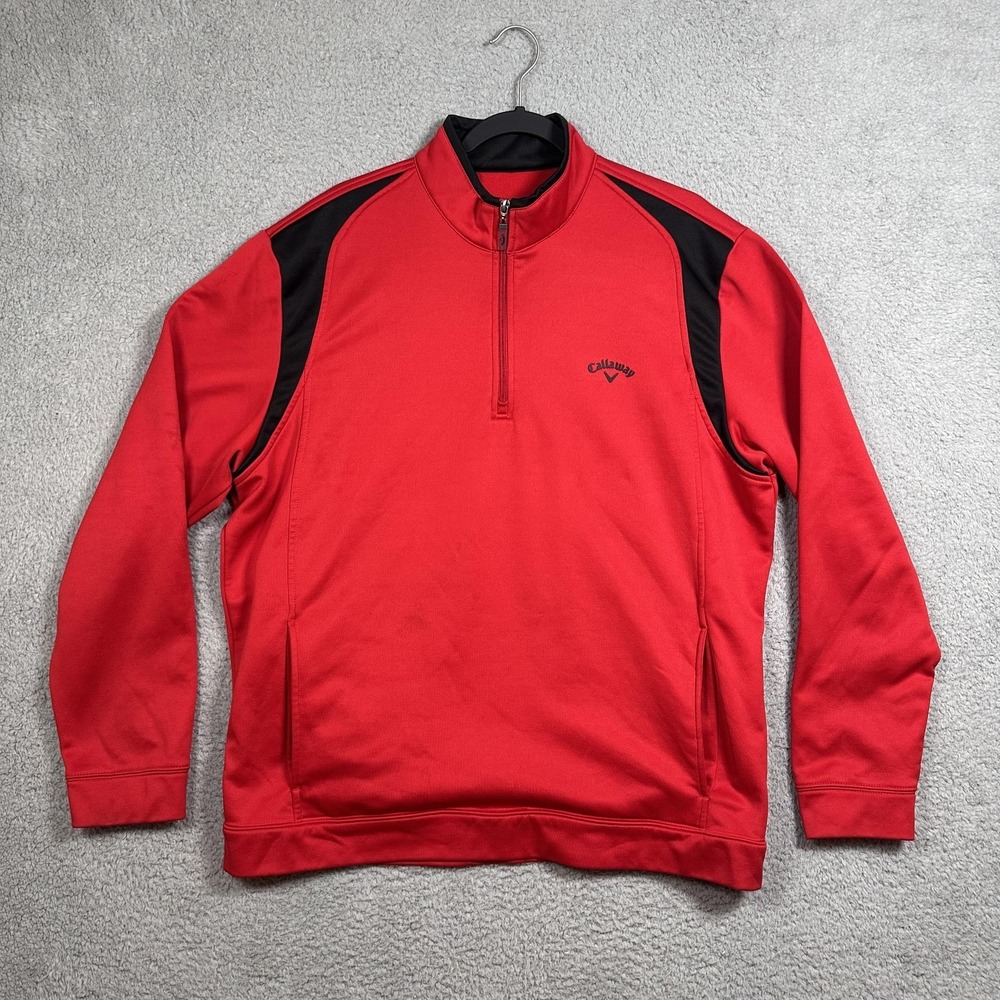 Callaway‎ Sweater Mens XL Red Black Golf Quarter Zip Pullover Fleece Performance